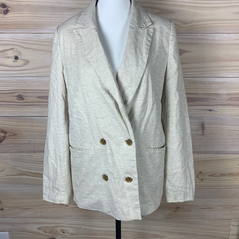 Banana Republic Blazer Women 8 Beige Linen Blend Double Breasted Business Casual